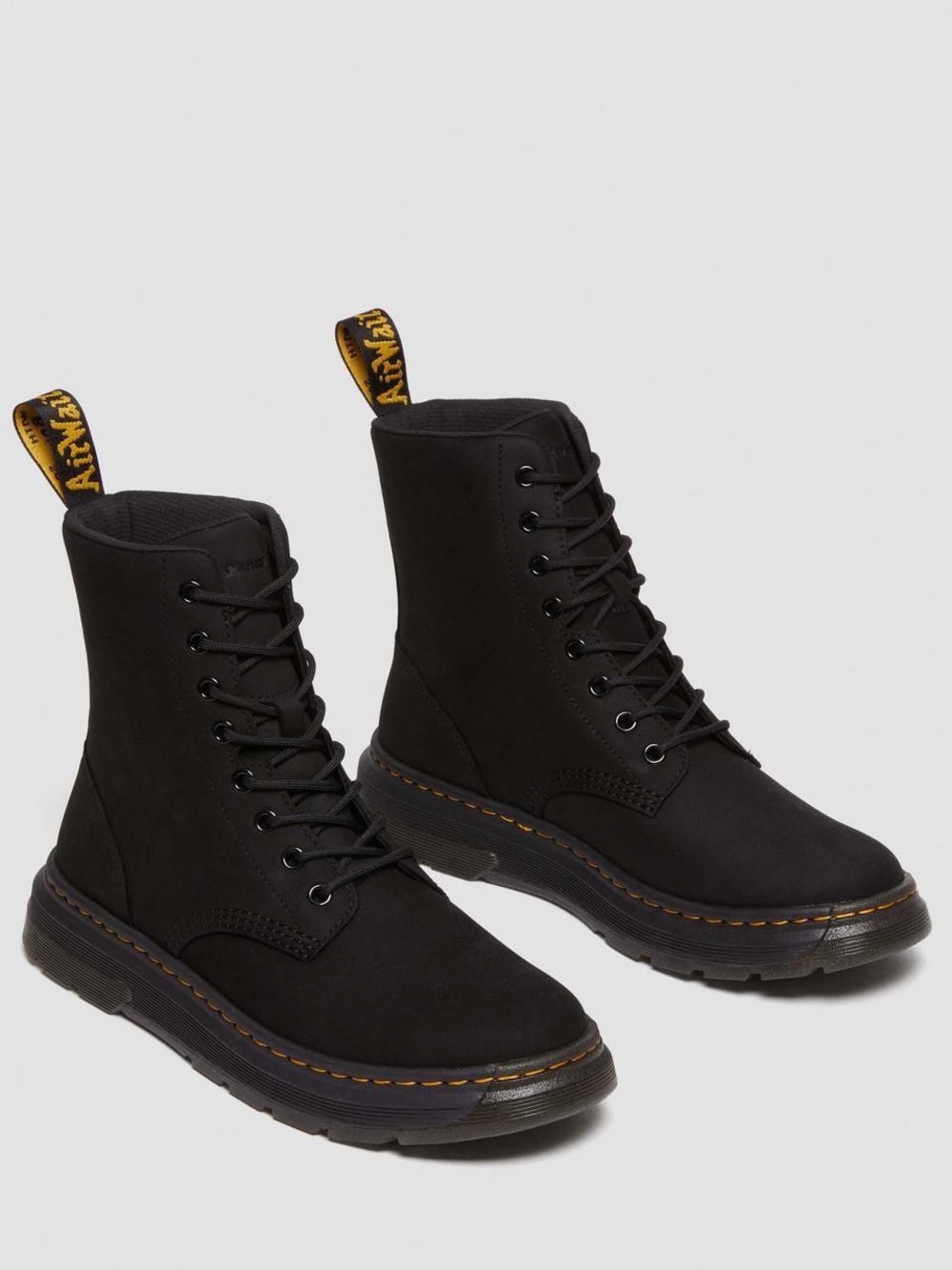 Dr. Martens Crewson Kids Black Combat Boots with Yellow unisex size US 4 M